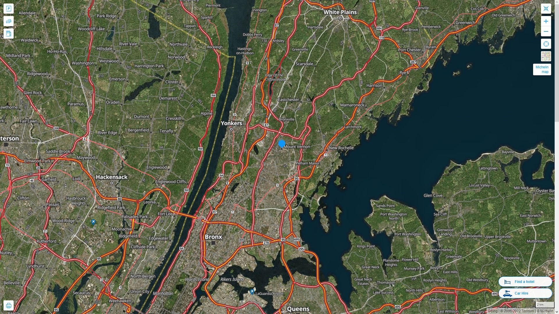 Mount Vernon New York Highway and Road Map with Satellite View